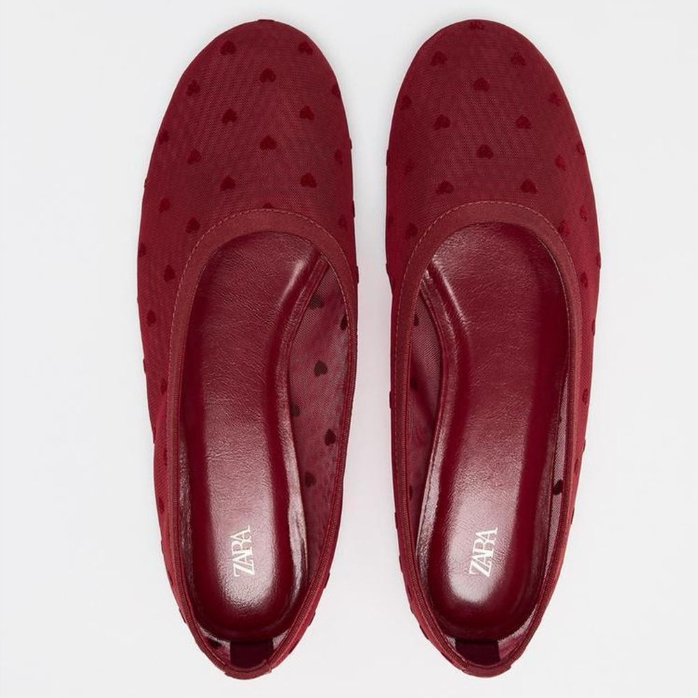 Zara Heart Mesh Ballet Flats Red NWT - Picture 3 of 6